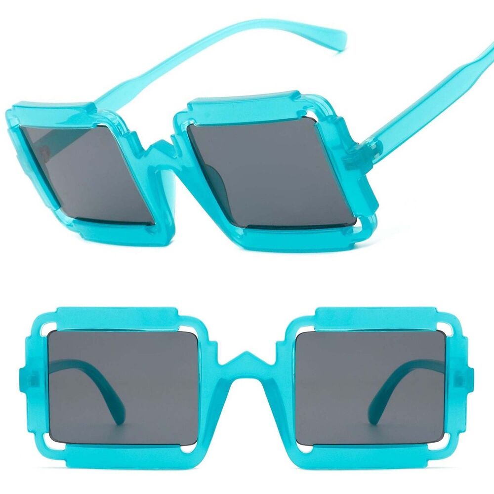 Bold Avant-garde Design Edgy Geometric Square Blue Sunglasses Mens Womens